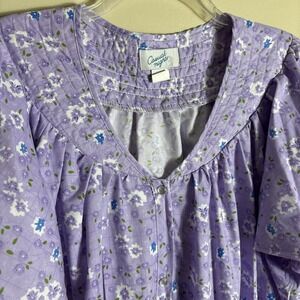 Casual Nights Women's 3X House Coat Robe Purple Pearl Snap Front Floral Pockets